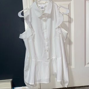 K Jordan | Lightweight Button-Up Cold-Shoulder Top with Ruffles